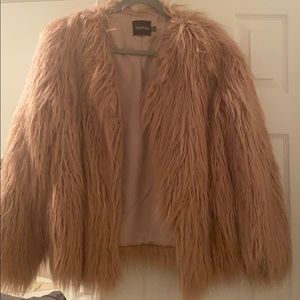 Pink faux fur coat